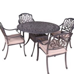 Round 4 Person 48" Long Aluminum Dining Set With Sunbrella Cushions - Gray / Ivory