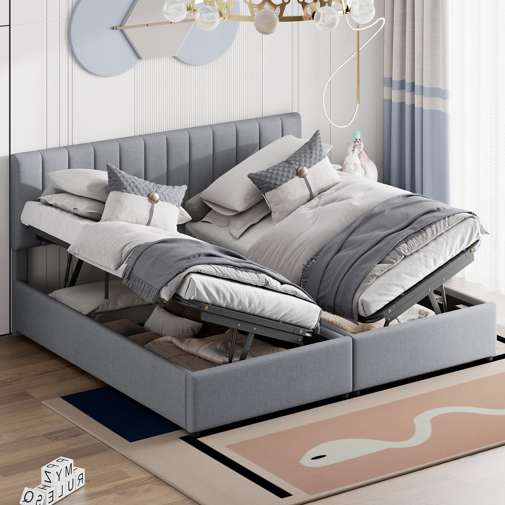 King Size Upholstered Platform Bed With A Hydraulic Storage System - Gray - Image 2