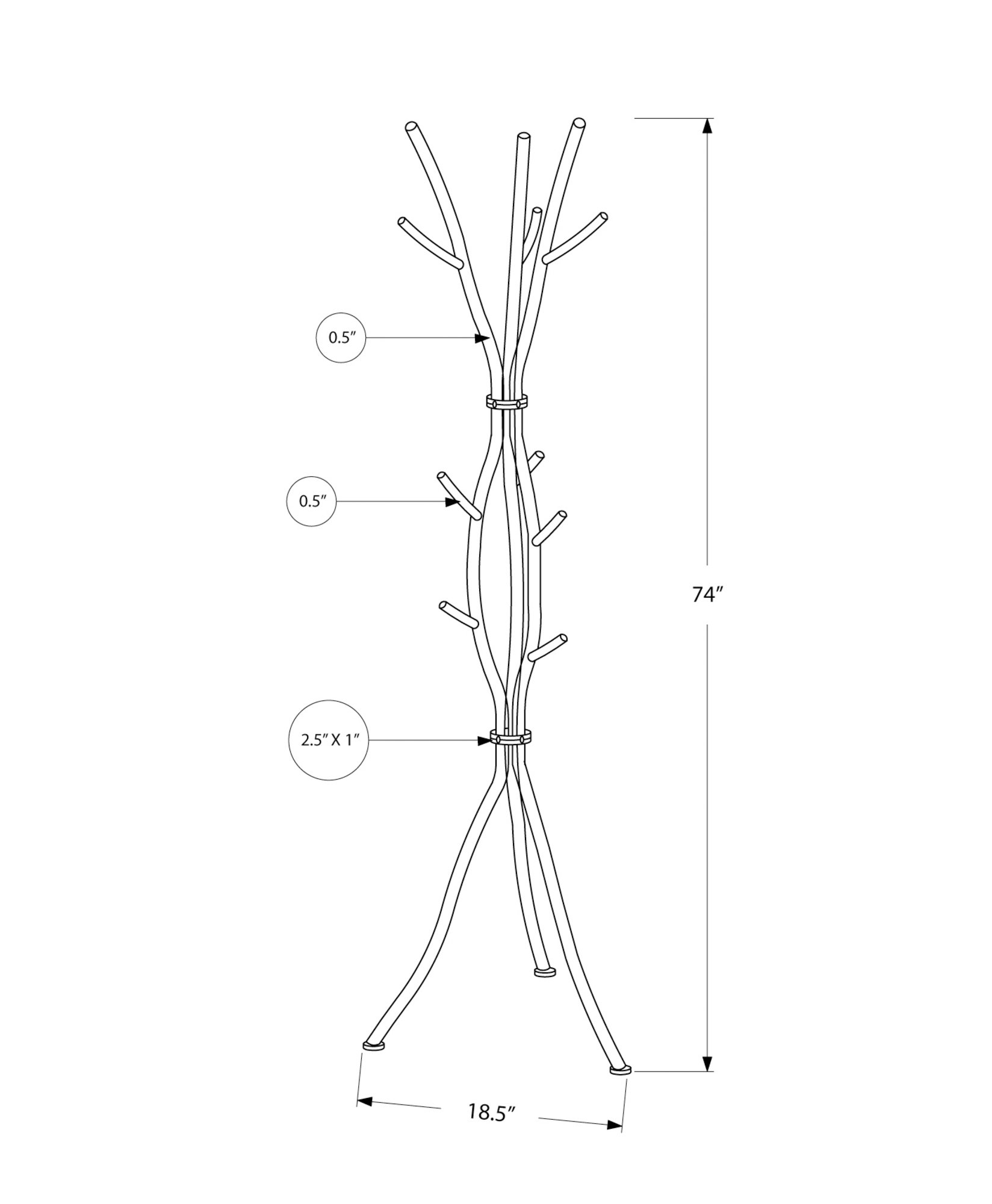 Coat Rack, Hall Tree, Free Standing, 11 Hooks, Entryway, Contemporary & Modern - Black - Image 3