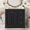 36'' Transitional Bathroom Vanity With Sink, Soft Close Doors, Adjustable U Shaped Shelf, 3 Drawers Including Divided Drawer - Black - Image 5