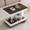 Adjustable End Table With Wheels, Modern Multifunctional Sofa Side Table With Lift Top, 360°Rotating Top And Storage Space For Living Room, Small Space - Brown / White - Image 5