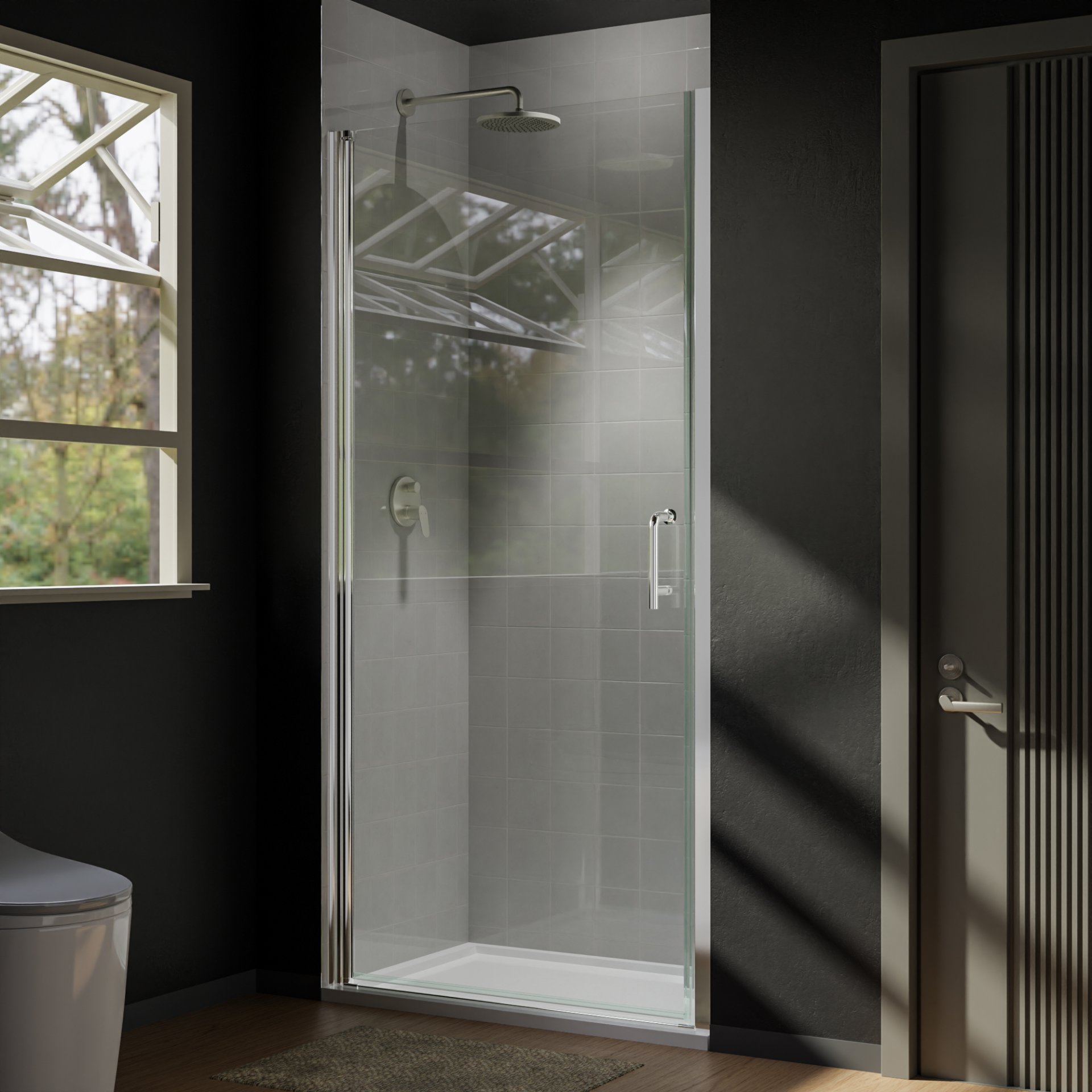 Semi-Frameless Pivot Shower Door In Chrome With Clear Glass - Chrome - Image 2