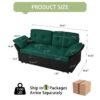 Modern Convertible Sleeper Sofa Bed With Pull Out Queen Design, Side Storage & Thick Cushions Chenille Loveseat For Living Room Or Bedroom 3 In 1 Function - Green - Image 6