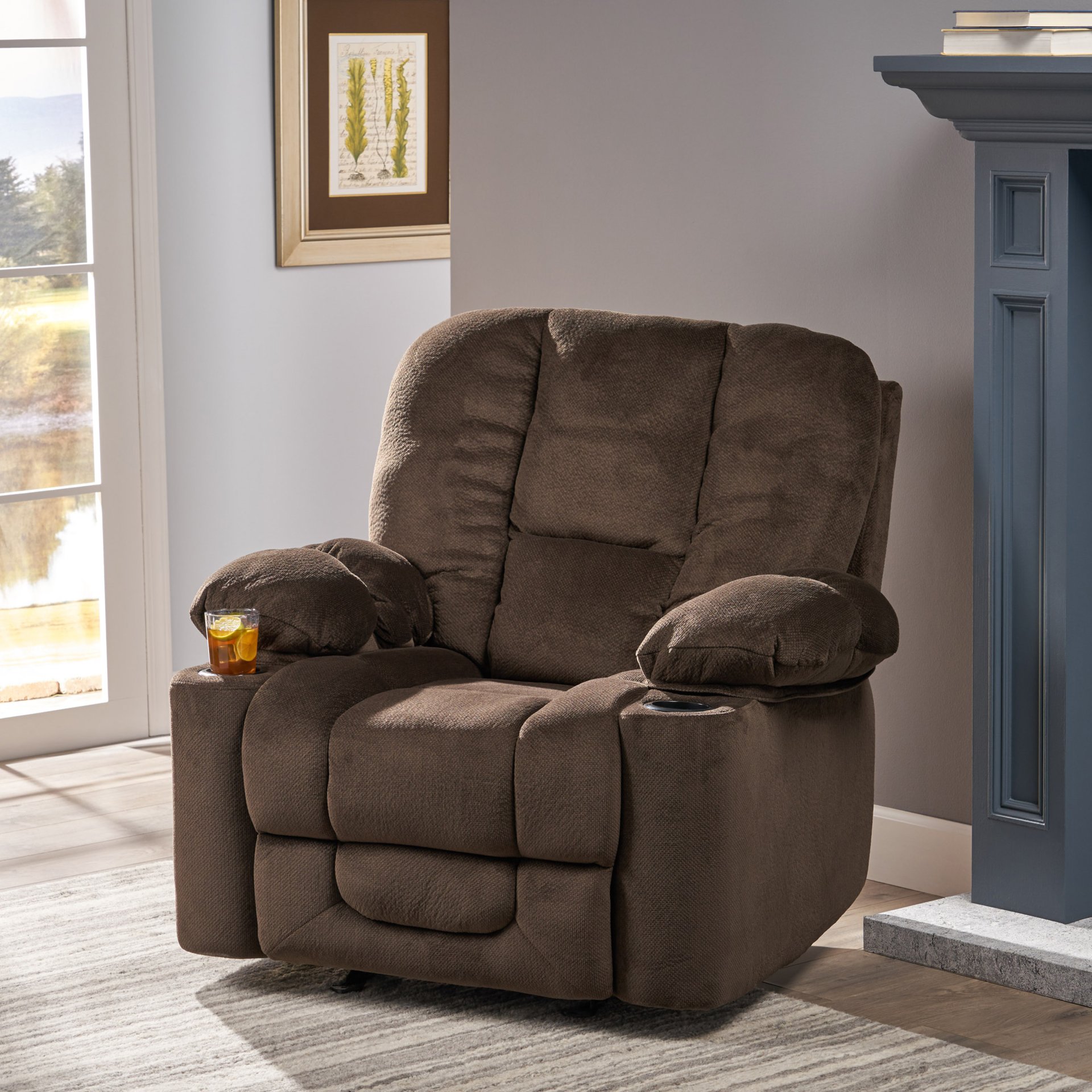 Luxurious Manual Recliner Chair With Skin-Friendly And Dual Cup Holders - Chocolate - Image 2