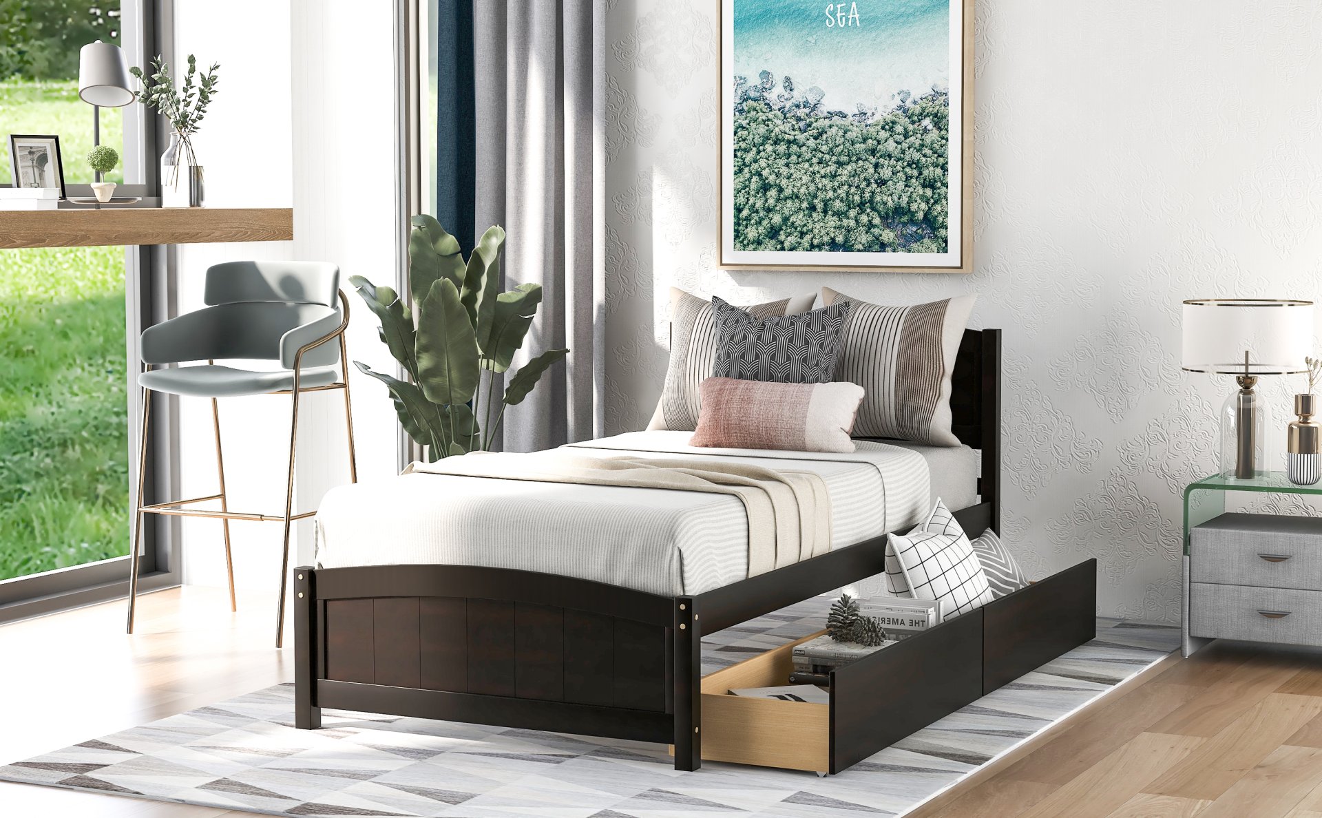 Twin Size Platform Bed With Two Drawers - Espresso - Image 3