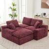 Cloud Sectional Sofa Upholstered Sofa Couch With Double-Layer Cushion And Side Pockets - Red - Image 11