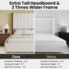 Tall Headboard Upholstered King Size Bed With Vertical Striped And Wingback Design, Box Spring Needed, Linen - Beige - Image 5