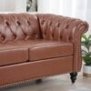 Rolled Arm Chesterfield Three Seater Sofa - Brown - Image 12