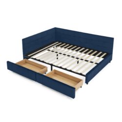 Queen Size Storage Upholstered Tufted Bed Frame, Comfortable Sofa Bed With Backrest And Armrests - Dark Blue