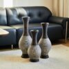 Desktop Vase, Classic And Neat Floor Vase, High Independent Flower Stand, Home Decoration Flower Stand (Set of 3) - Brown White - Image 5