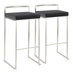 Fuji - Contemporary Stackable Barstool (Set of 2) - Black - Velvet