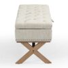 Storage Ottoman, Button-Tufted Ottoman Linen Storage Bench, Ottoman With Storage - Light Beige - Image 5