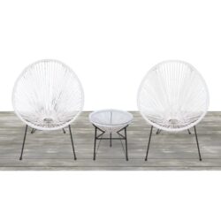Outdoor 2 Person Modular Conversation Set With Glass Table Rattan - White
