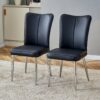 Modern Minimalist Dining Chairs (Set of 2) Curved Backrest & Cushion Metal Legs - Black - Image 4