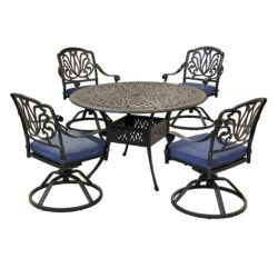Round 4 Person 48.03" Long Aluminum Dining Set With Cushions - Gray / Navy