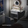 Makeup Vanity Desk With Round Mirror And Lights, 2 In 1 Nightstand, Dressing Table With A Chair - Antique White - Image 5