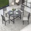 Modern Farmhouse 5 Piece Wood Dining Table Set With Extendable Round Table And 4 Chairs - Gray - Image 5