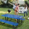 Outdoor Steel Picnic Rectangular Table With Umbrella Pole - Blue - Image 7