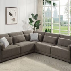 Rylie - 5 Piece Modular Sectional Sofa With Toss Pillows - Brown