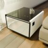 Modern Smart Side Table With Built-In Fridge, Wireless Charging, Temperature Control, Power Socket, USB Ports, Outlet Protection, Induction Light - White - Image 3