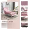 Velvet Chaise Lounge Indoor, Button Tufted Upholstered Chaise Lounge Chair With Pillow - Pink - Image 5