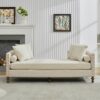 Chenille Upholstered Chaise Lounge With Nailheads, Sleeper Sofa Couch With 4 Throw Pillows & 2 Bolsters, Daybed With Rubberwood Legs - Beige - Image 4