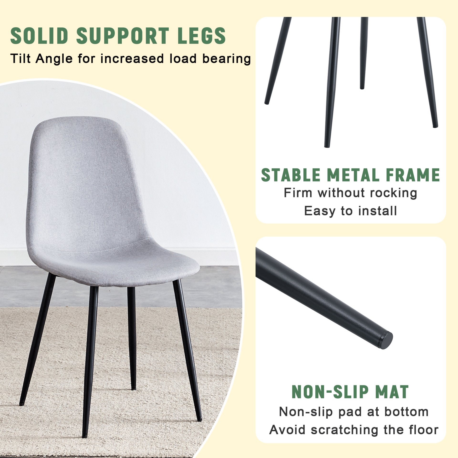 (Set of 4) Fabric Back And Metal Combined Spoon Chairs Perfectly Matching Minimalist And Scandinavian Style Homes - Gray / Black - Image 7