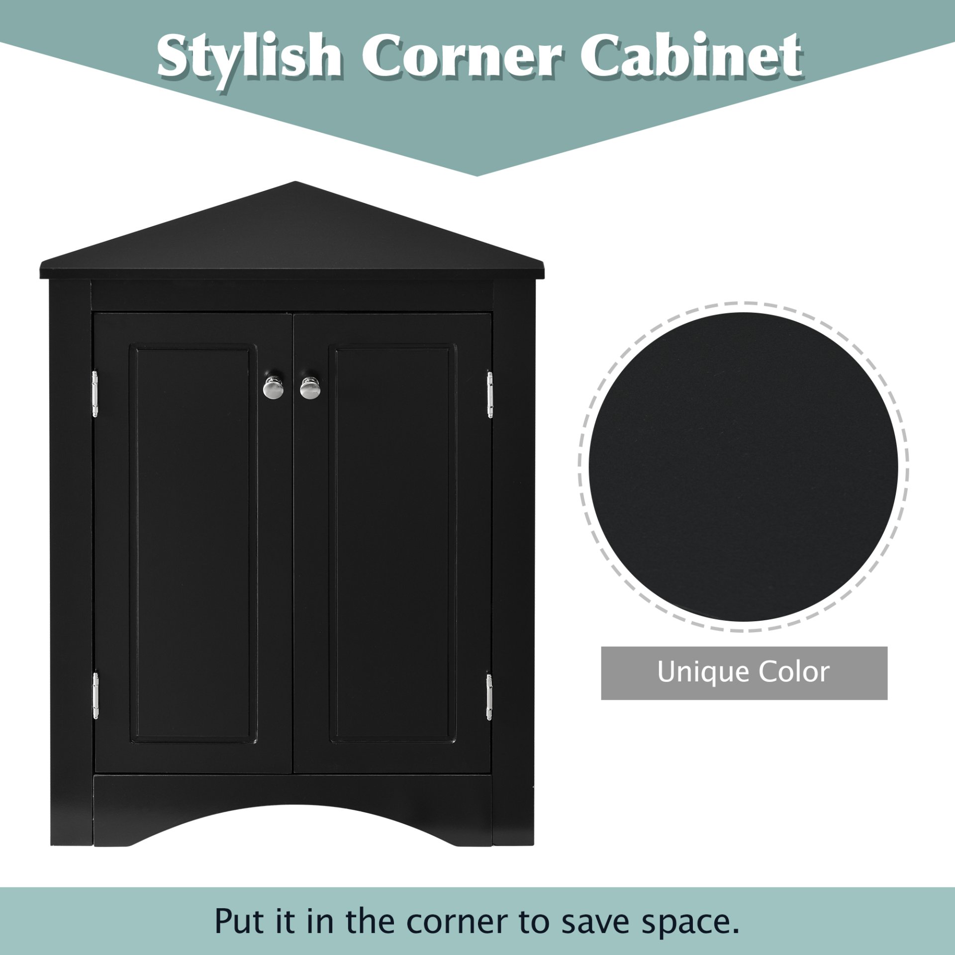 Triangle Bathroom Storage Cabinet With Adjustable Shelves, Freestanding Floor Cabinet For Home Kitchen - Black - Image 6
