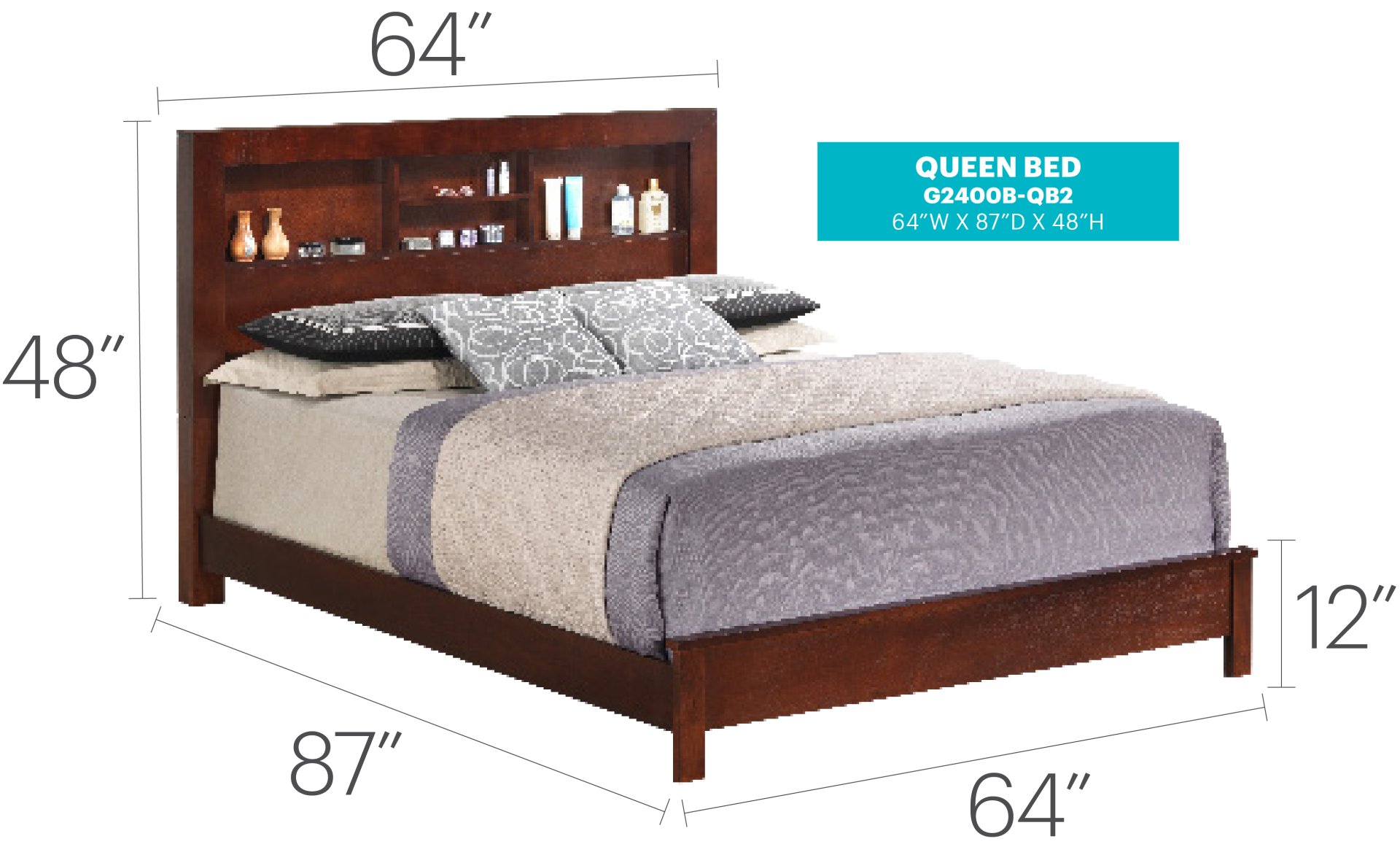 Queen Bed Elegant Transitional - Cherry - Image 5