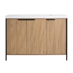 Modern Freestanding Bathroom Vanity With Resin Sink & Soft Close Doors - Light Coffee