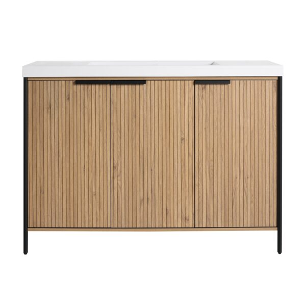 Modern Freestanding Bathroom Vanity With Resin Sink & Soft Close Doors - Light Coffee