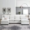 Modern U-Shaped Sectional Sofa With Waist Pillows, 6 Seat Upholstered Symmetrical Sofa Furniture, Sleeper Sofa Couch With Chaise Lounge - White - Image 13