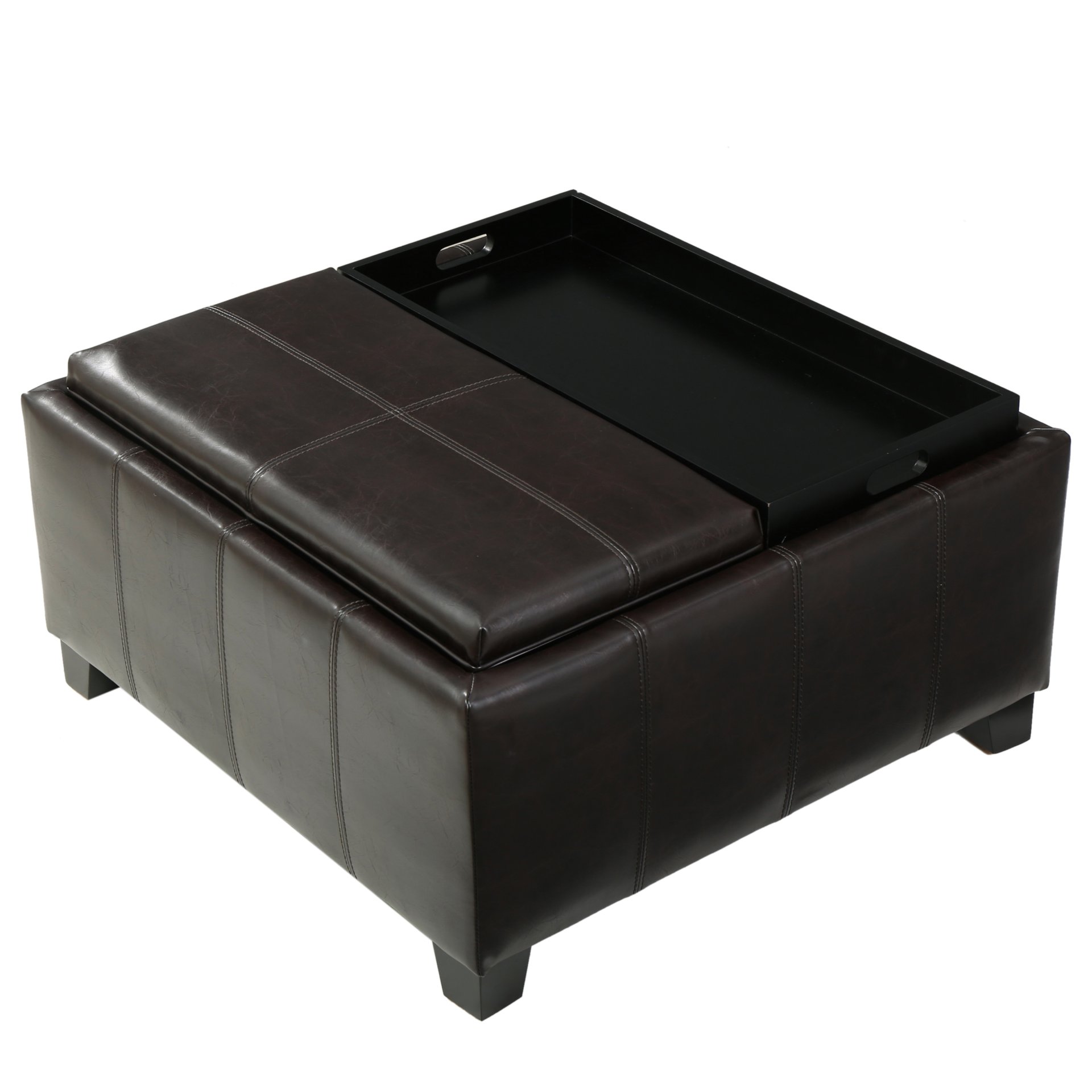 Contemporary Ottoman With Storage And Tray Tops - Brown - Image 6
