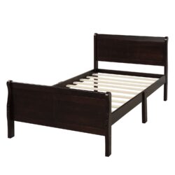 Twin Platform Bed Frame Mattress Foundation Sleigh Bed With Headboard, Footboard, Slat Support - Espresso
