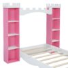 Castle Shaped Bed With Storage Shelf, Dreamy Twin Size Platform Bed For Kids Bedroom - Pink / White - Image 9