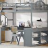 Full Loft Bed With U Shaped Desk, Storage Compartments And Tri Fold Mirror - Gray - Image 19