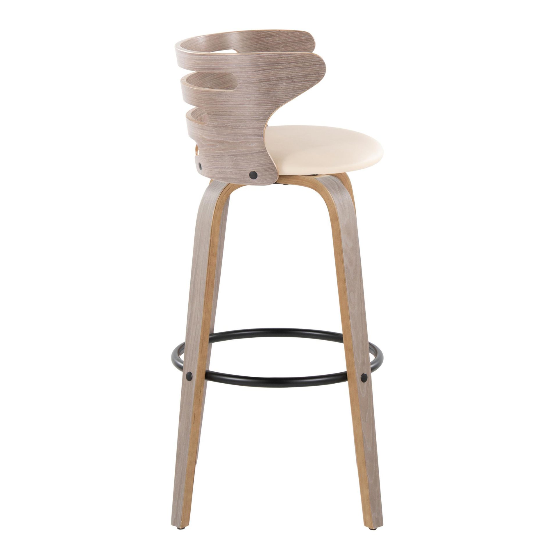 Cosini - Mid-Century Modern Fixed Height Barstool & Swivel And Round Footrest (Set of 2) - Light Gray / Cream - Image 3