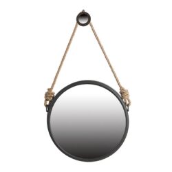 Handsome Cleveland Mirror With Rope Strap Contemporary Design Circle Mirror With Round Metal Frame For Wall Decor Bathroom, Entryway - Black And Silver