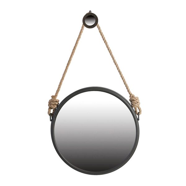 Handsome Cleveland Mirror With Rope Strap Contemporary Design Circle Mirror With Round Metal Frame For Wall Decor Bathroom, Entryway - Black And Silver