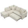 L-Shaped Sectional Pull Out Sofa Bed Sleeper Sofa With Two USB Ports, Two Power Sockets And A Movable Storage Ottoman - Beige - Image 15