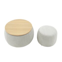 Round Storage Ottoman, 2 In 1 Function End Table And Ottoman With Small Seat - Light Gray