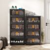 Folding Storage Cabinet 5 Tier Wide Plastic With Magnetic Doors And Wheels - Black - Image 2