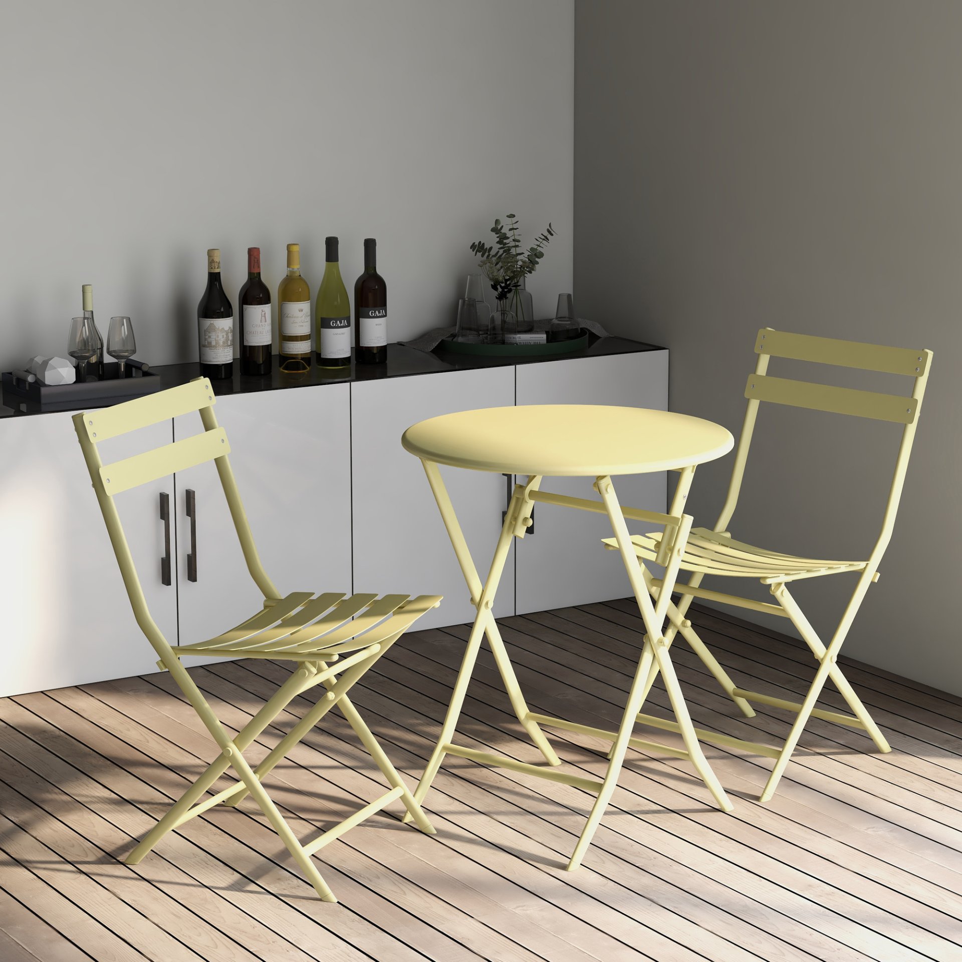 3 Piece Patio Bistro Set Of Foldable Round Table And Chairs - Yellow - Image 7