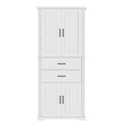 Elegant Multi Functional Storage Cabinet With Slide Rail Drawers, Adjustable Shelves - White