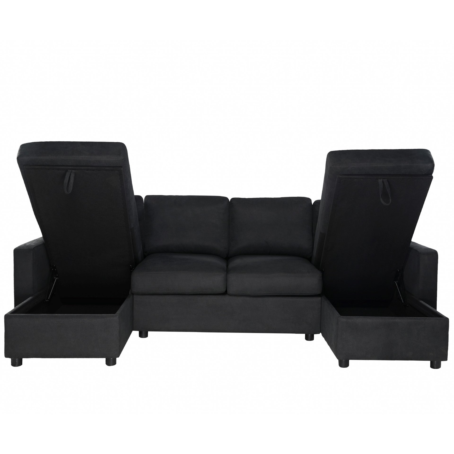 Convertible U Shaped Sectional Sofa With Storage Chaise Lounges And USB Ports - Black - Image 17