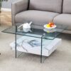 Modern 2 Tier Square Coffee Table With Clear Glass And Marble Pattern Sticker - Transparent / White - Image 2