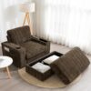 Oversized Chaise Lounge Indoor Rabbit Fur Sofa Bed With Storage Ottoman And Armrests Cup Holders With Deep Seat - Brown - Image 12