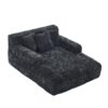 Chenille Interior Lazy Sofa Chaise Lounge Armchair With 3 Pillows And Armrests, Soft Chenille - Black - Image 18