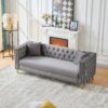 3 Seater Deep Seat Sofa, Sofa With Button Nailhead, Square Arm Couches, Furniture For Living Room - Gray - Image 8
