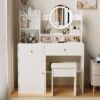 Fashion Vanity Desk With Mirror And Lights For Makeup And Cushioned Chair - White - Image 2